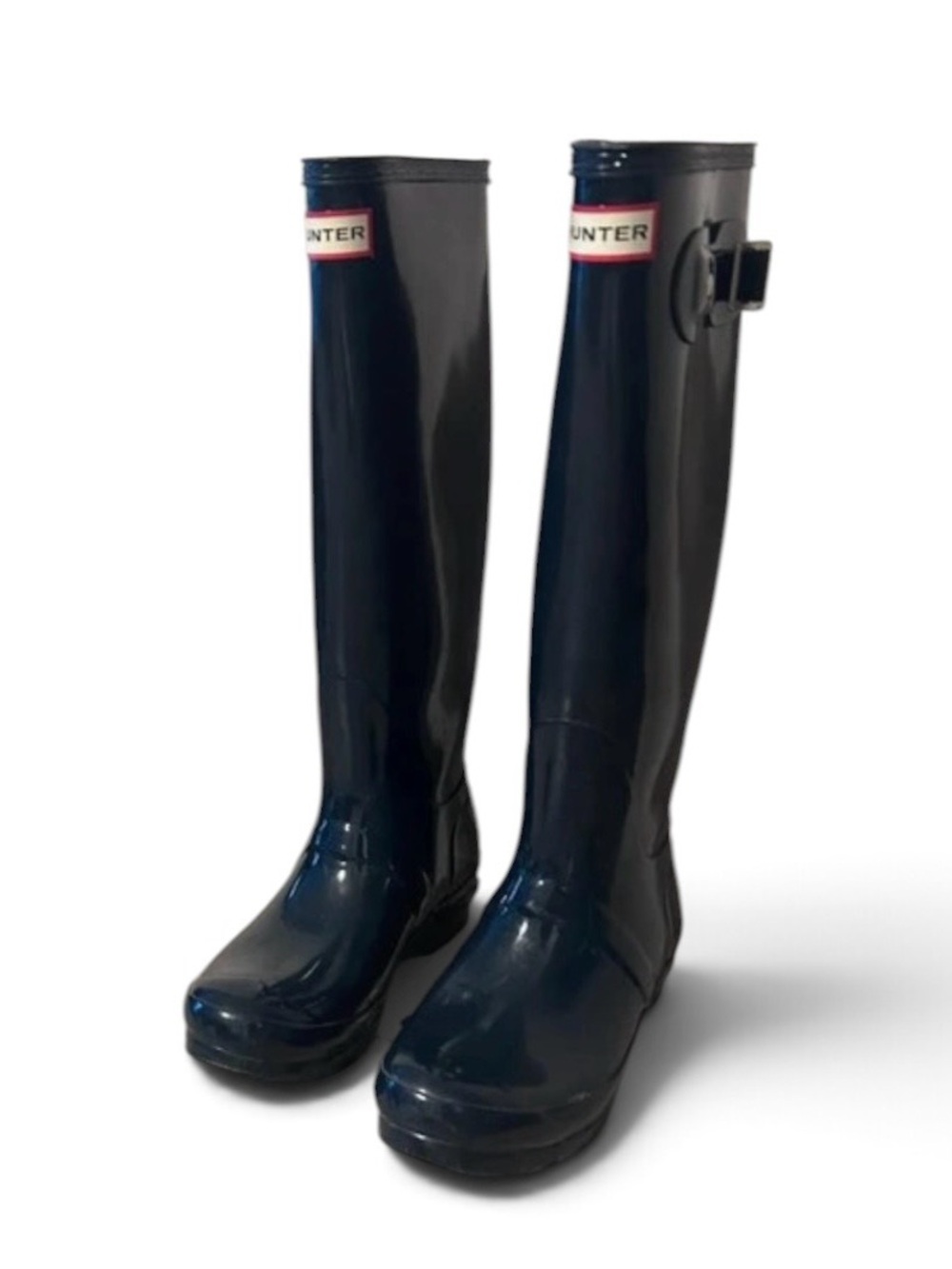 Hunter Women’s Tall Gloss Rain Boots in Navy Blue